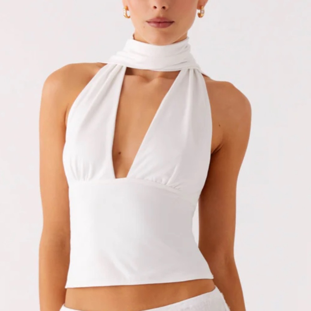 Peppermayo White Halter Neck Plunge Top